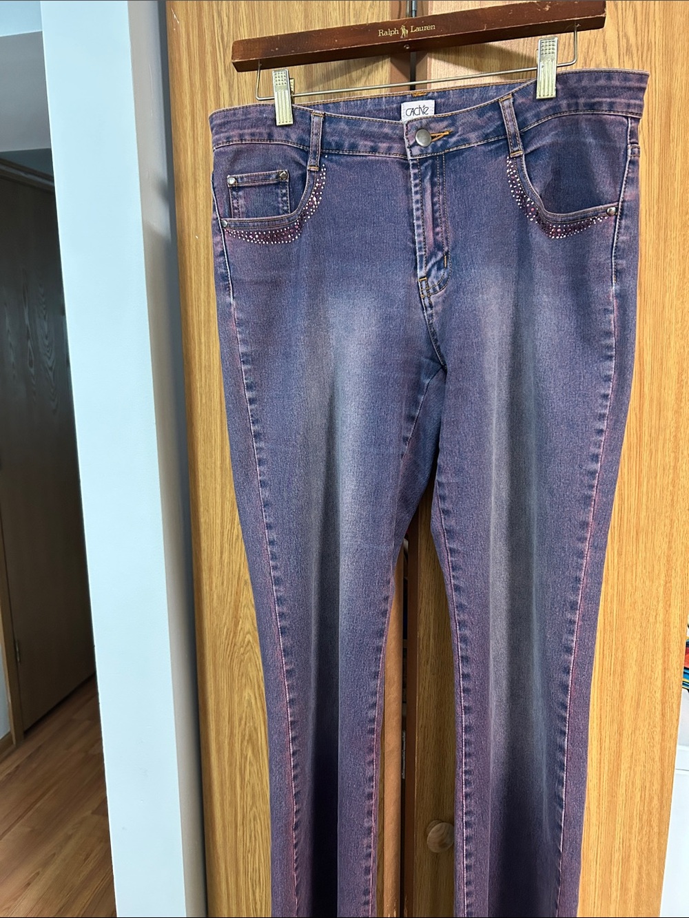 Cache Purple Skinny Jeans with Rhinestone Pocket Trim